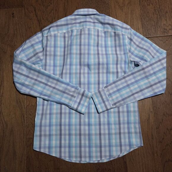UNTUCKit Shirt Mens Small Blue Plaid Slim Fit Wrinkle Free Button Down Casual - Picture 4 of 8